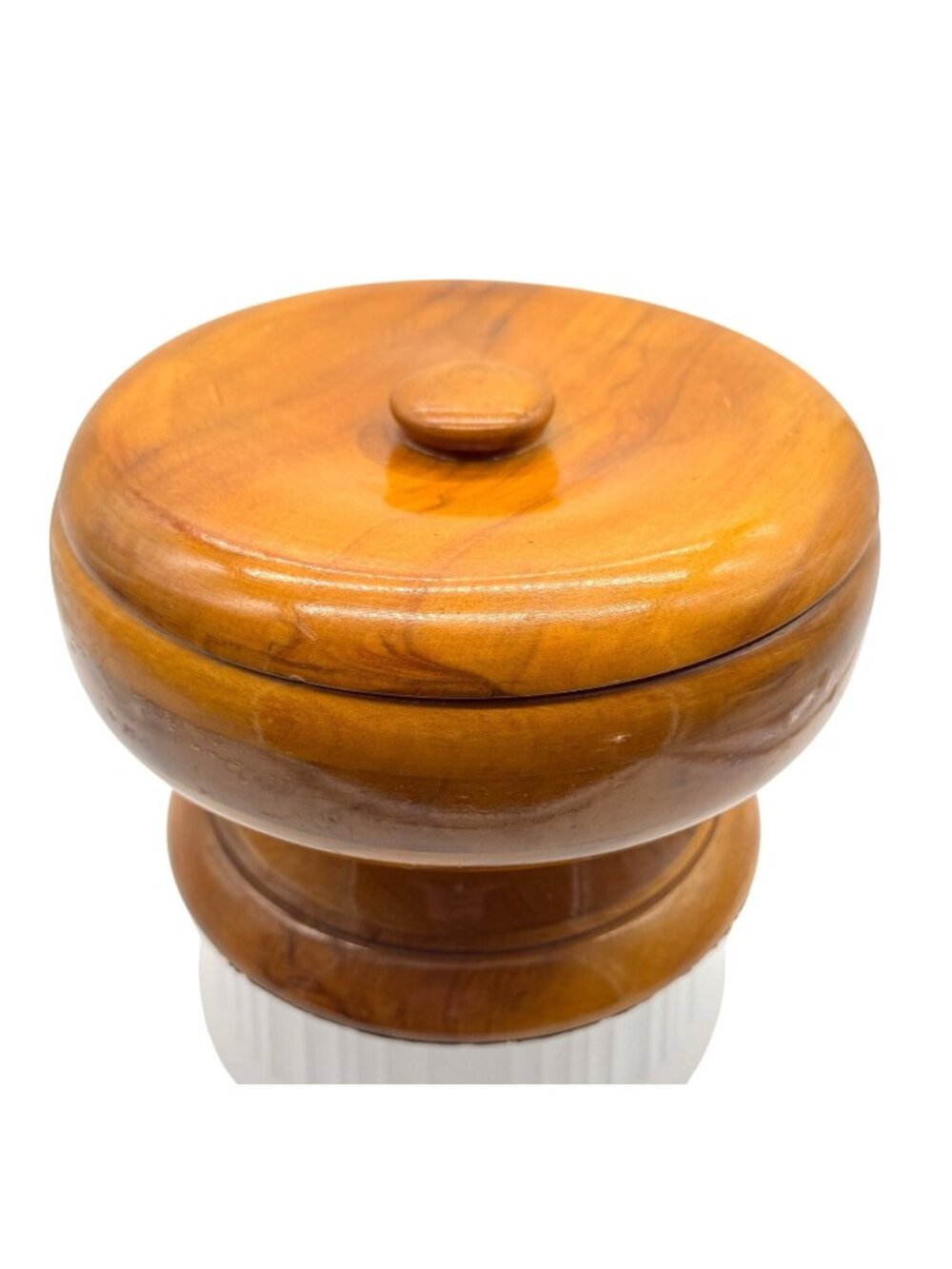 Vintage Hand-Turned Gum Wood Lidded Bowl 6"H X 8"W